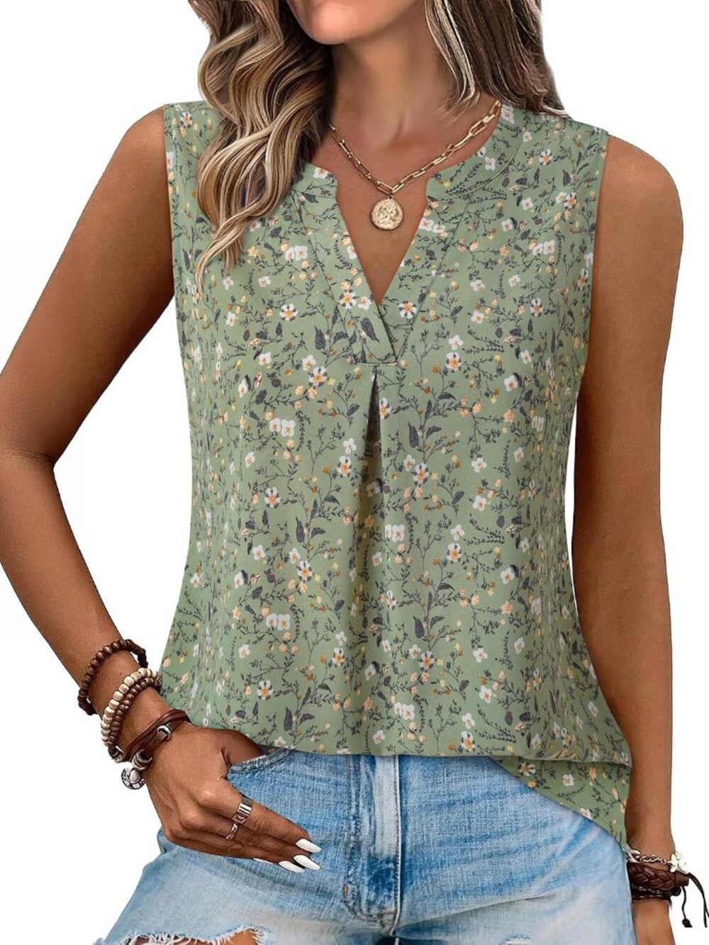 Women's Summer Tank Blouse Casual V Neck Sleeveless Tunic Top Shirt